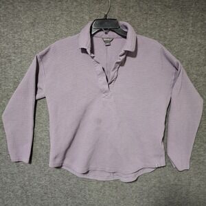 Eddie Bauer Women's Waffle Knit Long Sleeve Pullover Collared Top Purple - Sz Lg